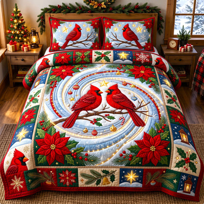 Red Cardinal 3-Piece Quilted Bedding Set GFTONMU3015