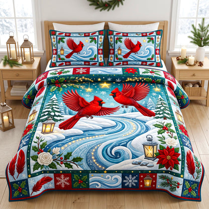 Red Cardinal 3-Piece Quilted Bedding Set GFTONMU3016