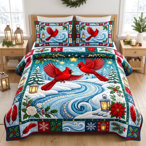 Red Cardinal 3-Piece Quilted Bedding Set GFTONMU3016