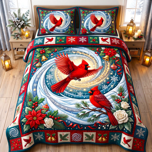 Red Cardinal 3-Piece Quilted Bedding Set GFTONMU3017
