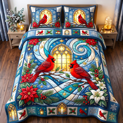 Red Cardinal 3-Piece Quilted Bedding Set GFTONMU3018