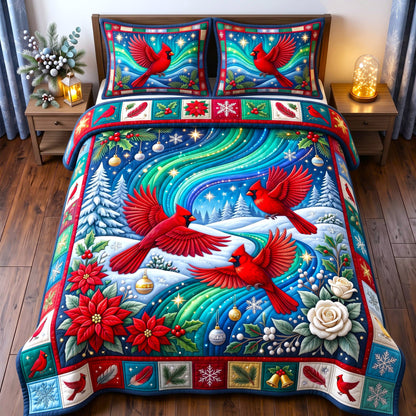 Red Cardinal 3-Piece Quilted Bedding Set GFTONMU3020