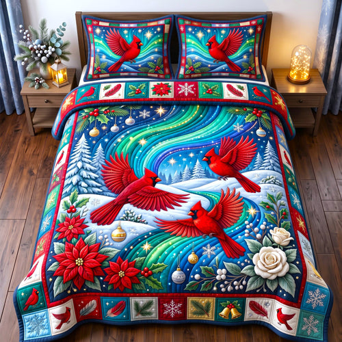 Red Cardinal 3-Piece Quilted Bedding Set GFTONMU3020