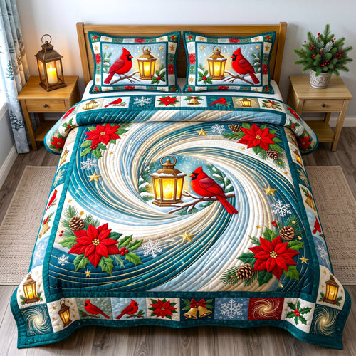 Red Cardinal 3-Piece Quilted Bedding Set GFTONMU3021