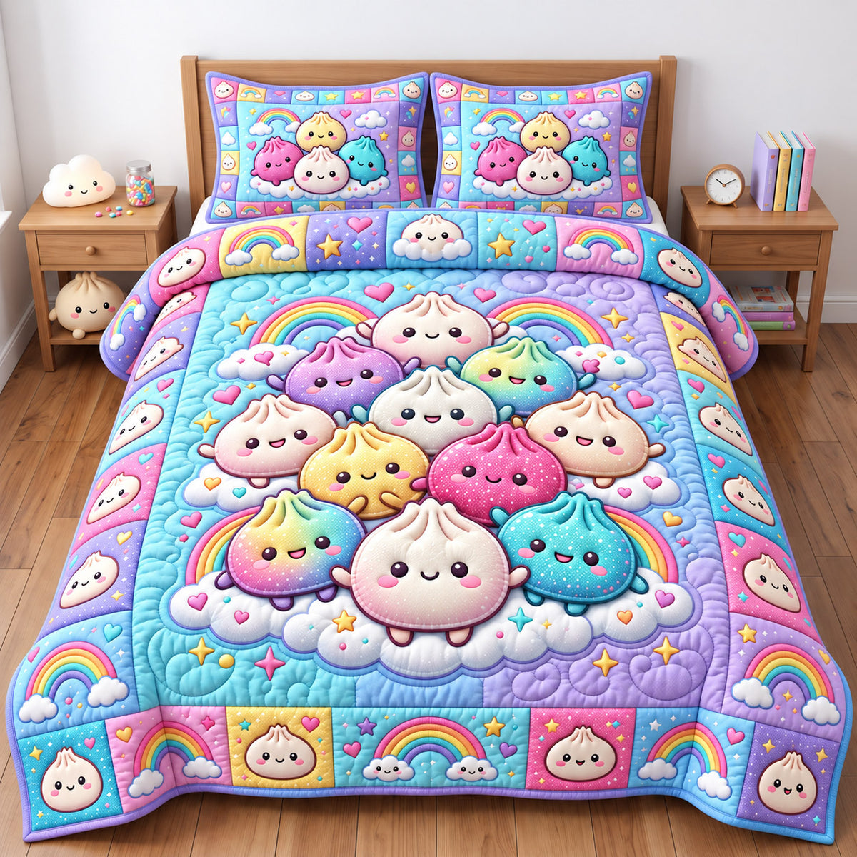 Dumpling Lover 3-Piece Quilted Bedding Set GFTONMU3070