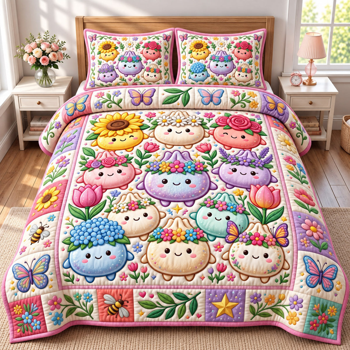 Dumpling Lover 3-Piece Quilted Bedding Set GFTONMU3074
