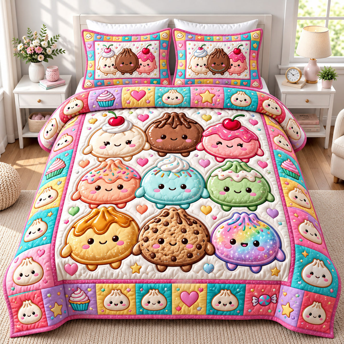 Dumpling Lover 3-Piece Quilted Bedding Set GFTONMU3075