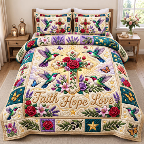 Christian Hummingbird 3-Piece Quilted Bedding Set GFTONMU3109
