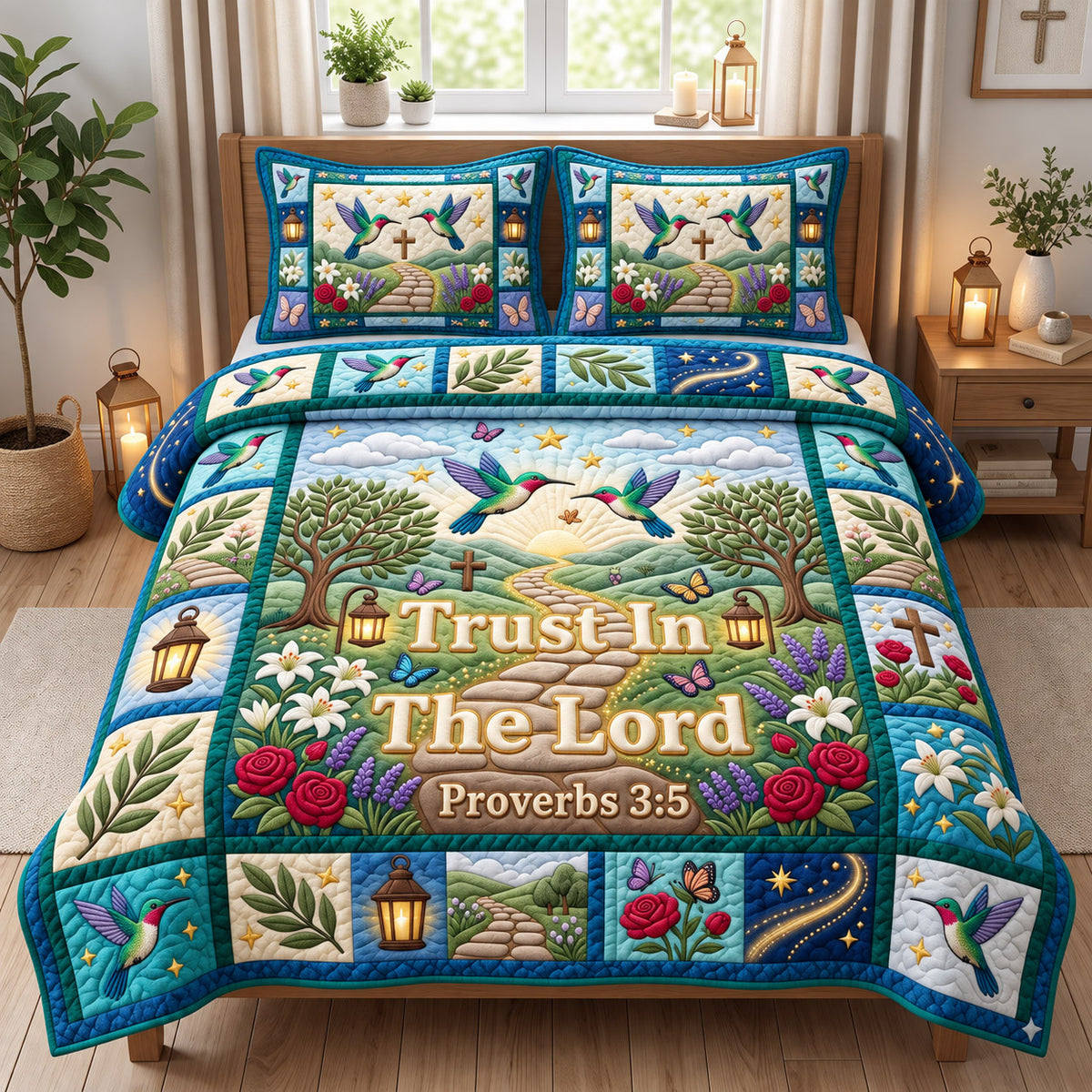 Christian Hummingbird 3-Piece Quilted Bedding Set GFTONMU3111