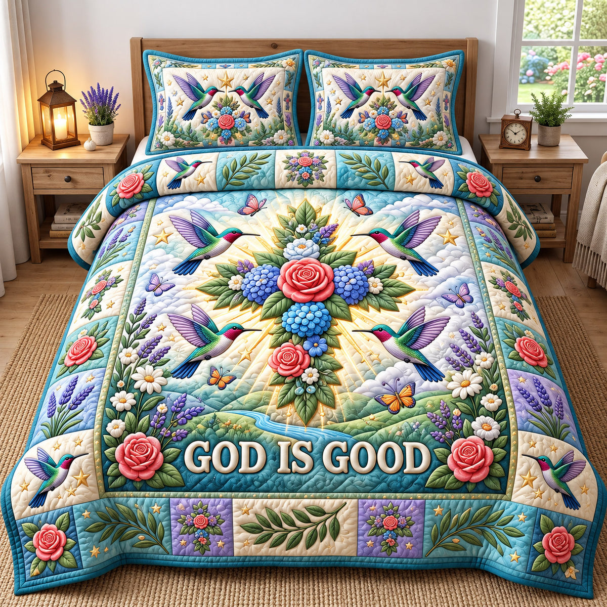 Christian Hummingbird 3-Piece Quilted Bedding Set GFTONMU3113