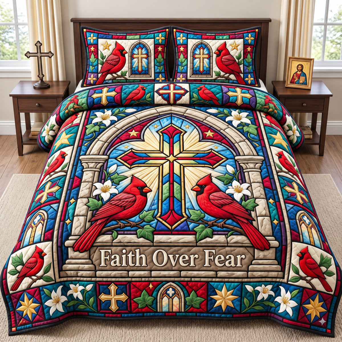 Christian Cardinal 3-Piece Quilted Bedding Set GFTONMU3114