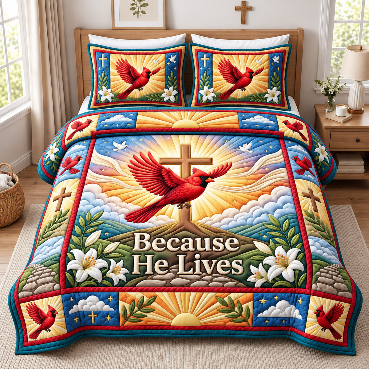 Christian Cardinal 3-Piece Quilted Bedding Set GFTONMU3115