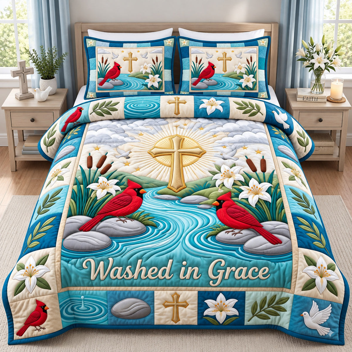 Christian Cardinal 3-Piece Quilted Bedding Set GFTONMU3117