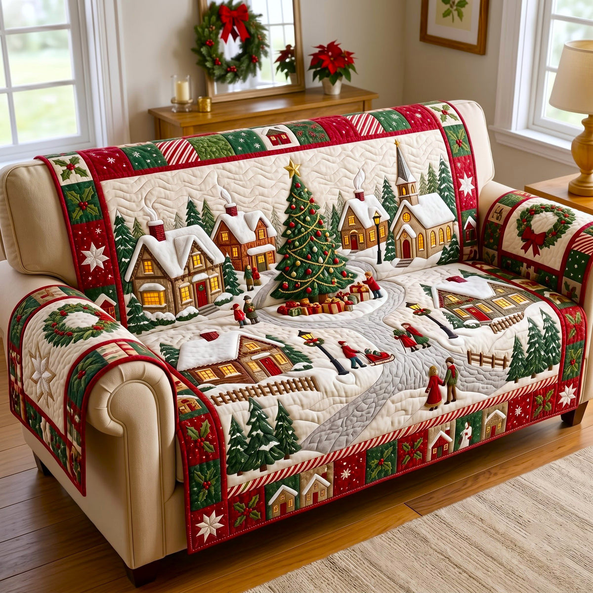 Christmas Village Quilted Sofa Cover GFTONMU3121