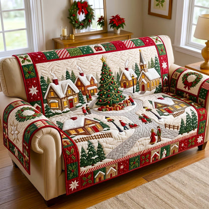 Christmas Village Quilted Sofa Cover GFTONMU3121