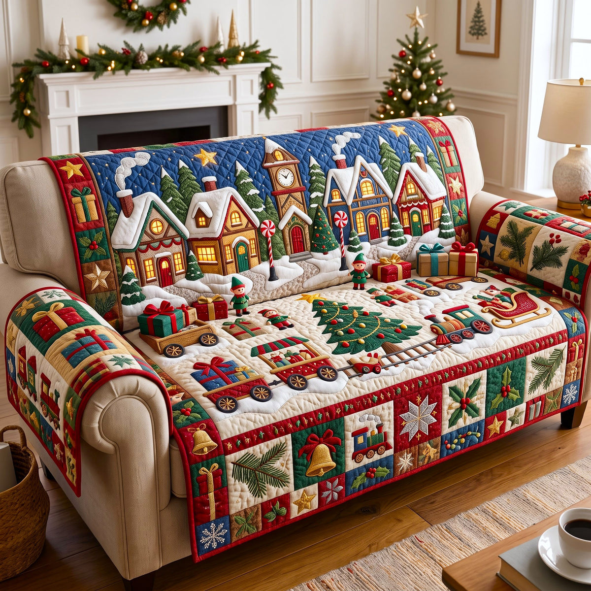 Christmas Village Quilted Sofa Cover GFTONMU3123