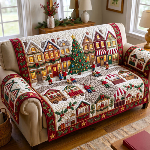 Christmas Village Quilted Sofa Cover GFTONMU3124