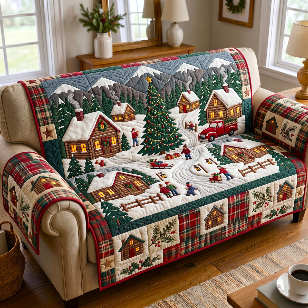 Christmas Village Quilted Sofa Cover GFTONMU3126