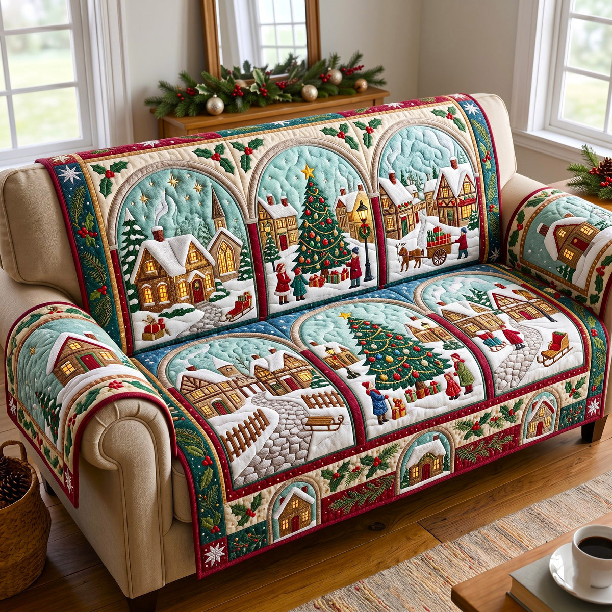 Christmas Village Quilted Sofa Cover GFTONMU3130