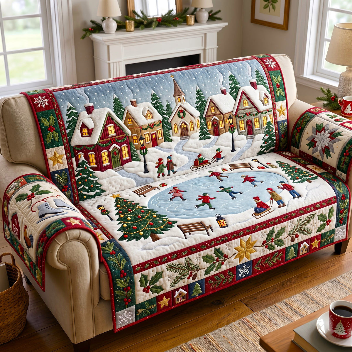 Christmas Village Quilted Sofa Cover GFTONMU3134