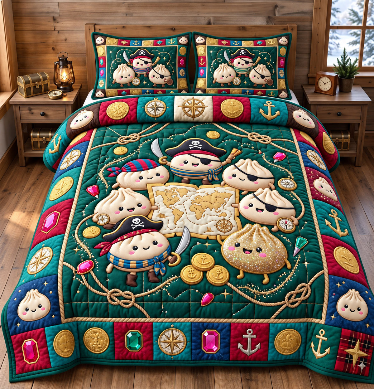 Dumpling Lover 3-Piece Quilted Bedding Set GFTONMU3149