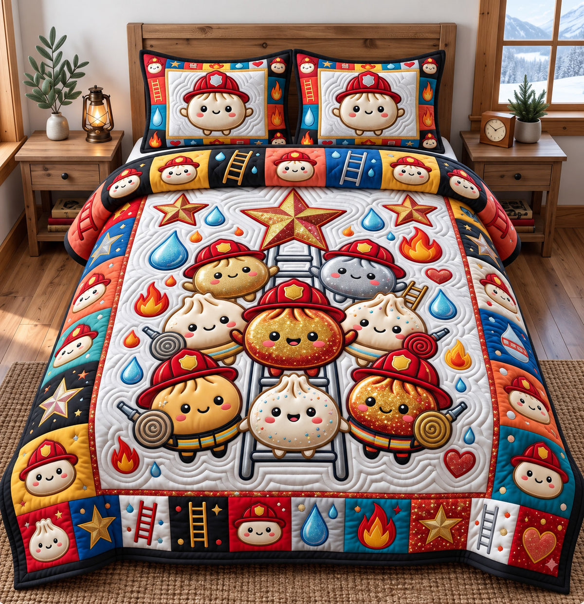 Dumpling Lover 3-Piece Quilted Bedding Set GFTONMU3151