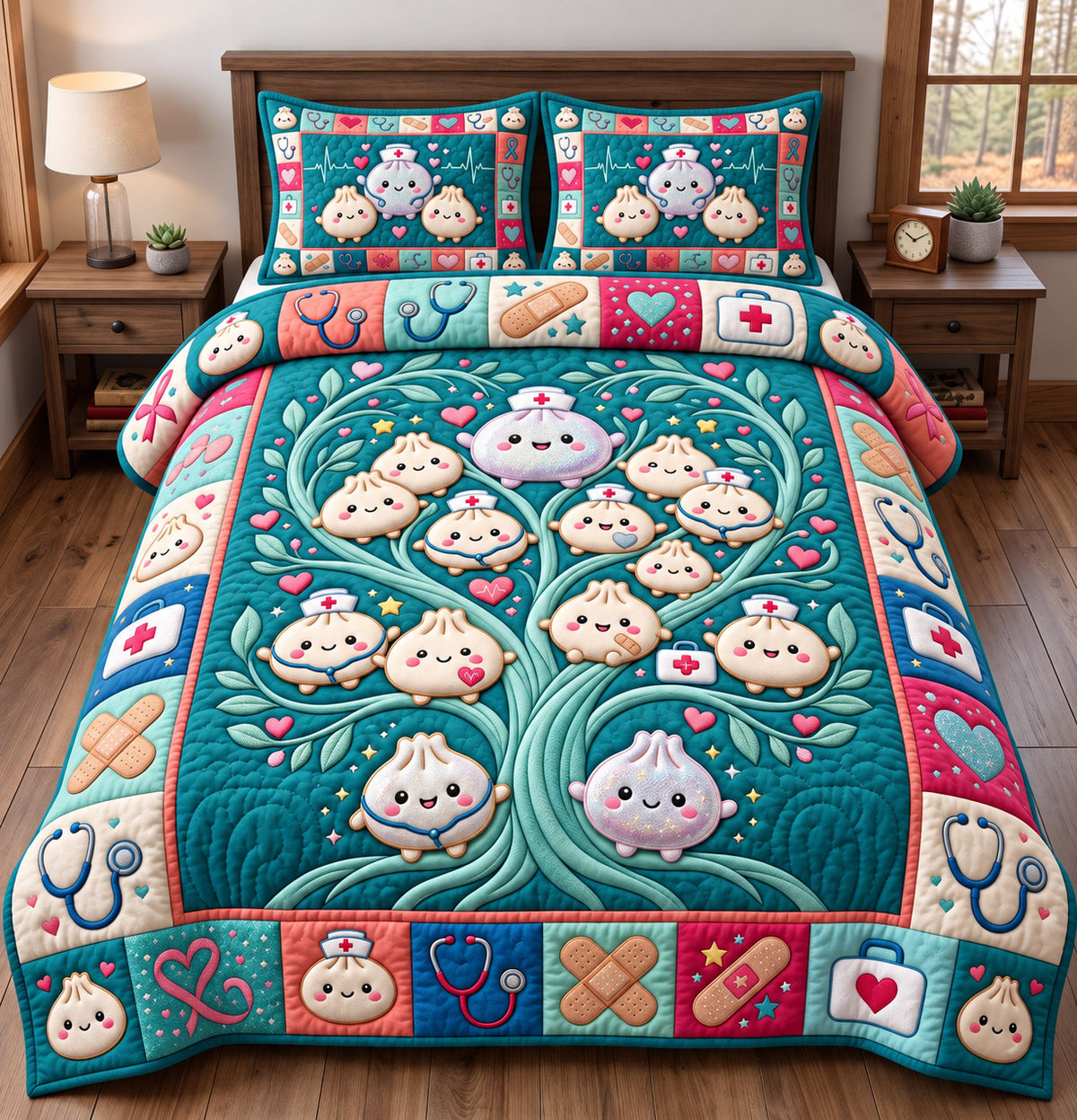 Dumpling Lover 3-Piece Quilted Bedding Set GFTONMU3158