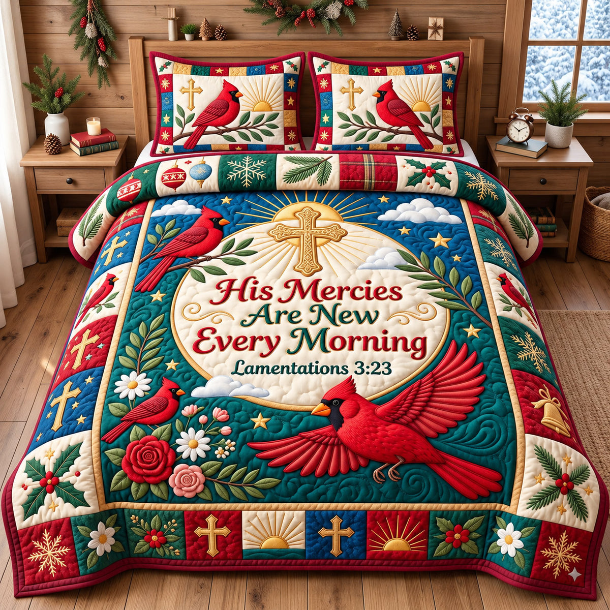 Cardinal Christian 3-Piece Quilted Bedding Set GFTONMU3179