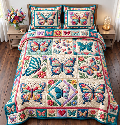 Butterfly Patchwork 3-Piece Quilted Bedding Set GFTONMU3198