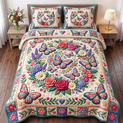 Butterfly Patchwork 3-Piece Quilted Bedding Set GFTONMU3199