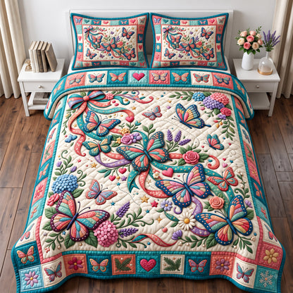 Butterfly Patchwork 3-Piece Quilted Bedding Set GFTONMU3202