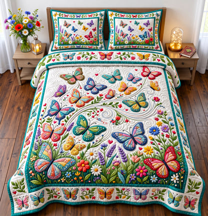 Butterfly Patchwork 3-Piece Quilted Bedding Set GFTONMU3203