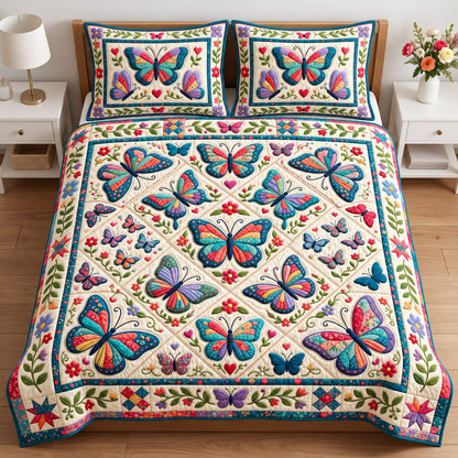 Butterfly Patchwork 3-Piece Quilted Bedding Set GFTONMU3204