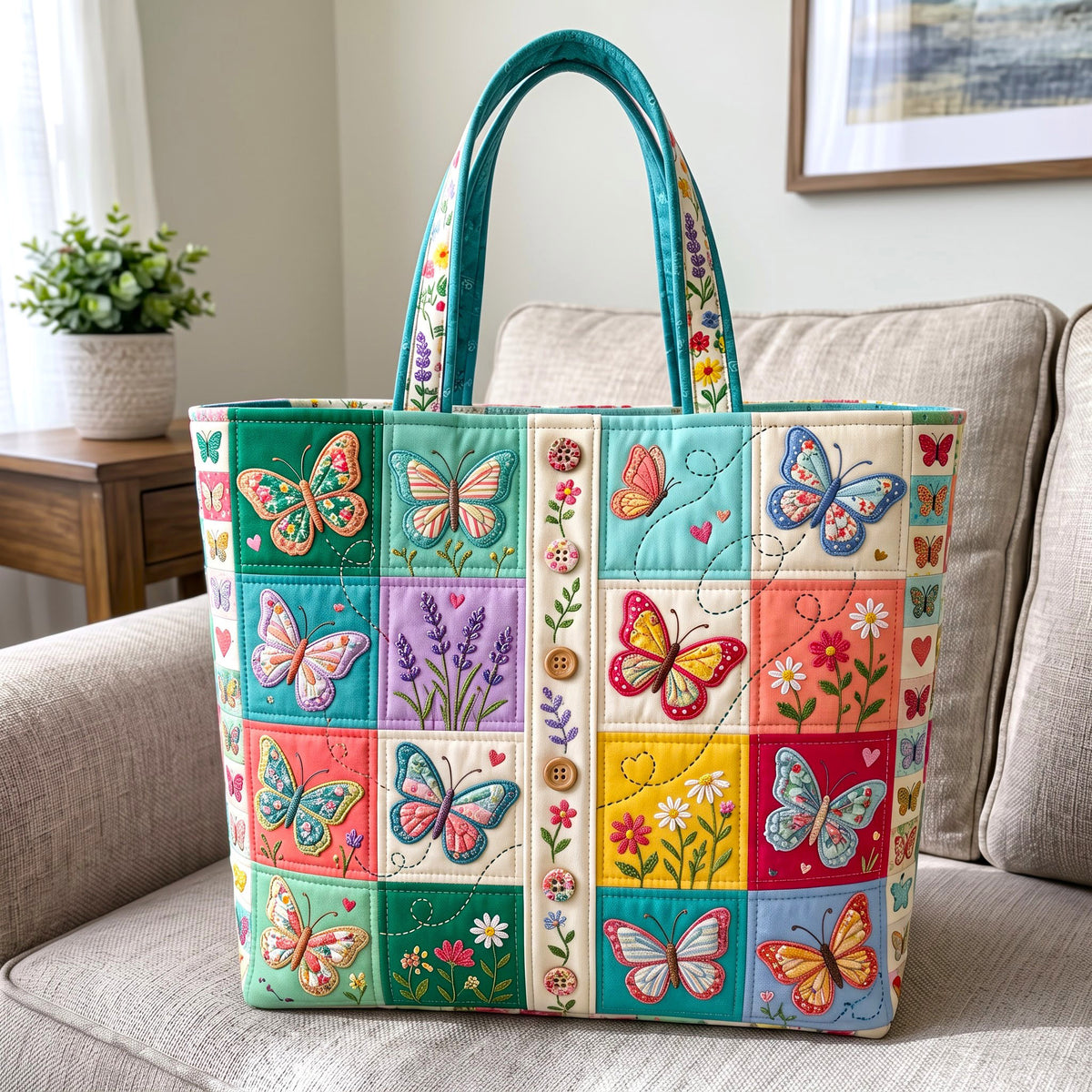 Butterfly Patchwork Quilted Tote Bag GFTONMU3207