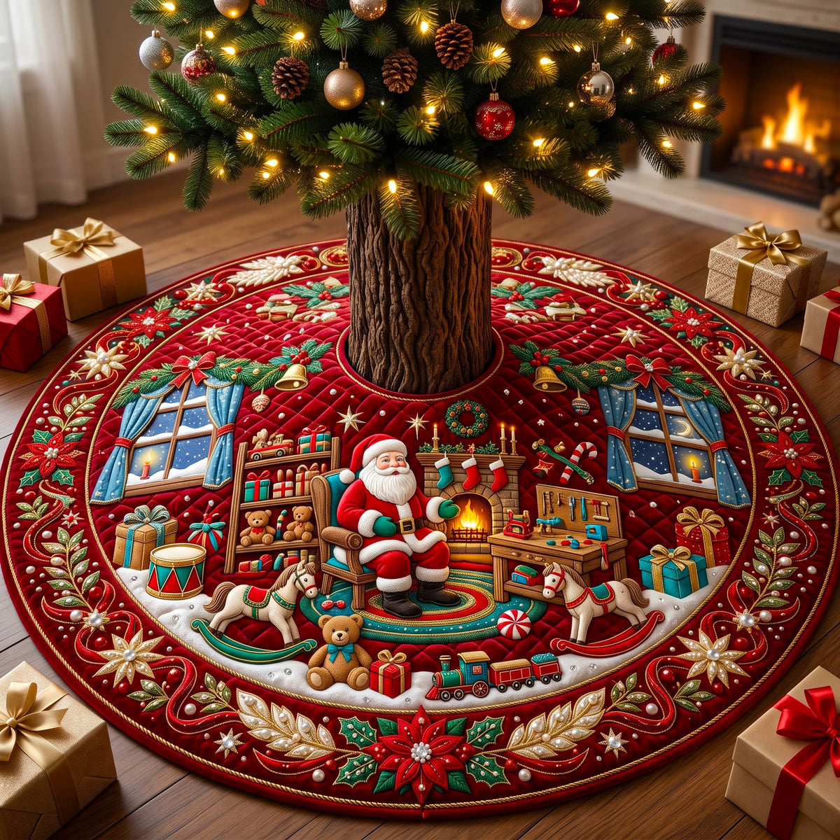 Santa Claus Quilted Tree Skirt GFTONMU3224