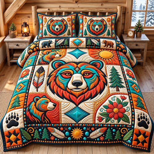 Native Bear 3-Piece Quilted Bedding Set GFTONMU3254