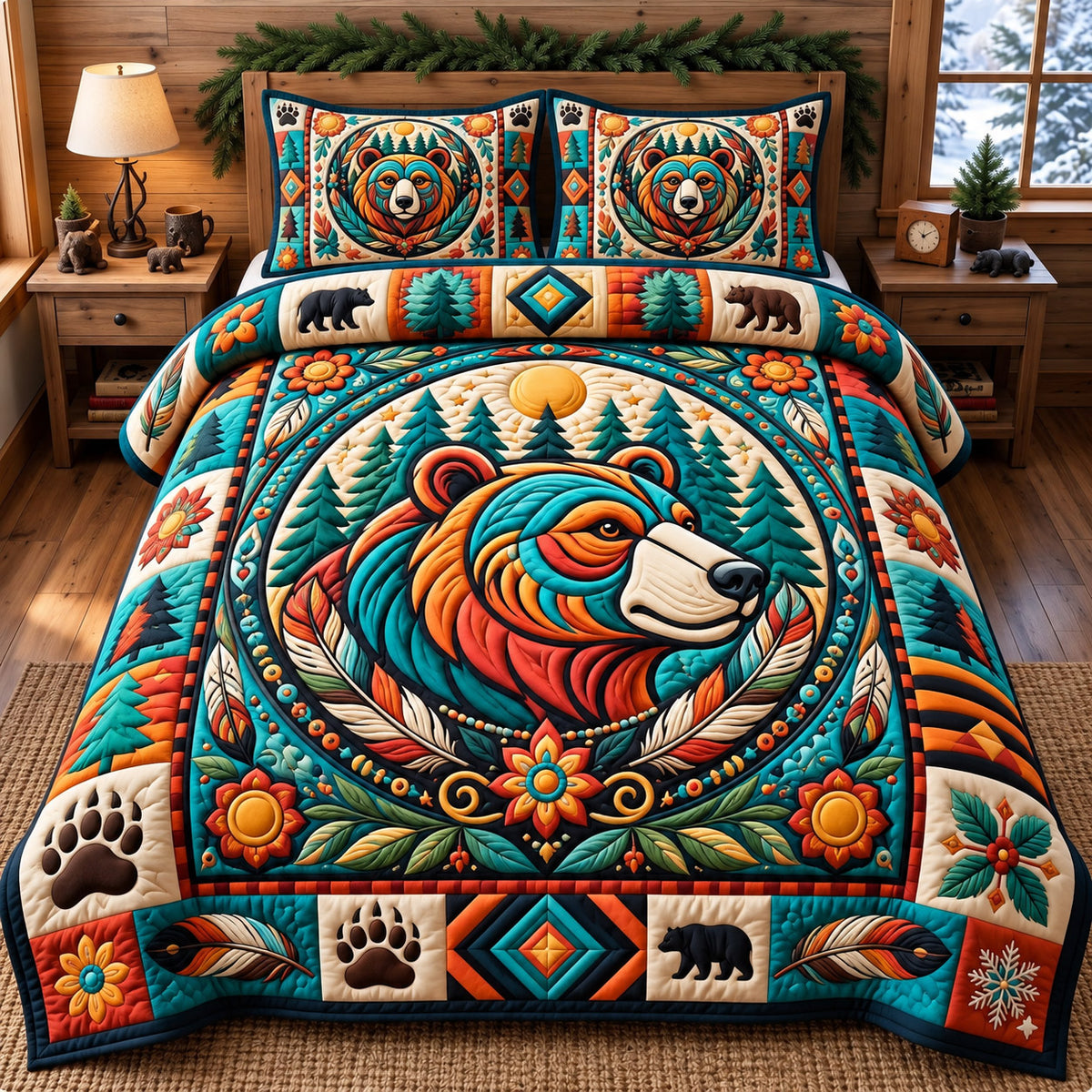 Native Bear 3-Piece Quilted Bedding Set GFTONMU3255