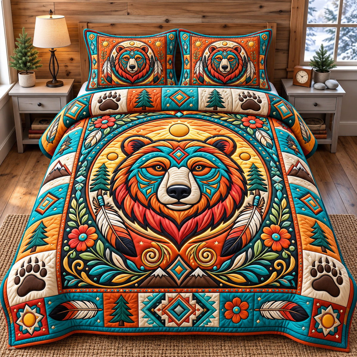 Native Bear 3-Piece Quilted Bedding Set GFTONMU3256