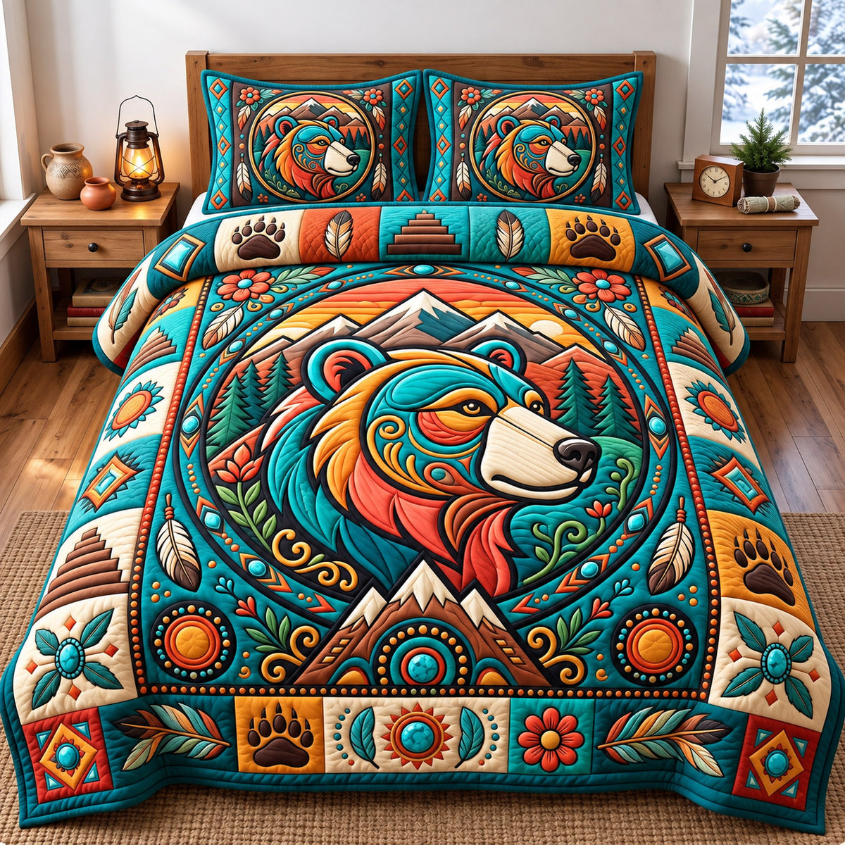 Native Bear 3-Piece Quilted Bedding Set GFTONMU3257