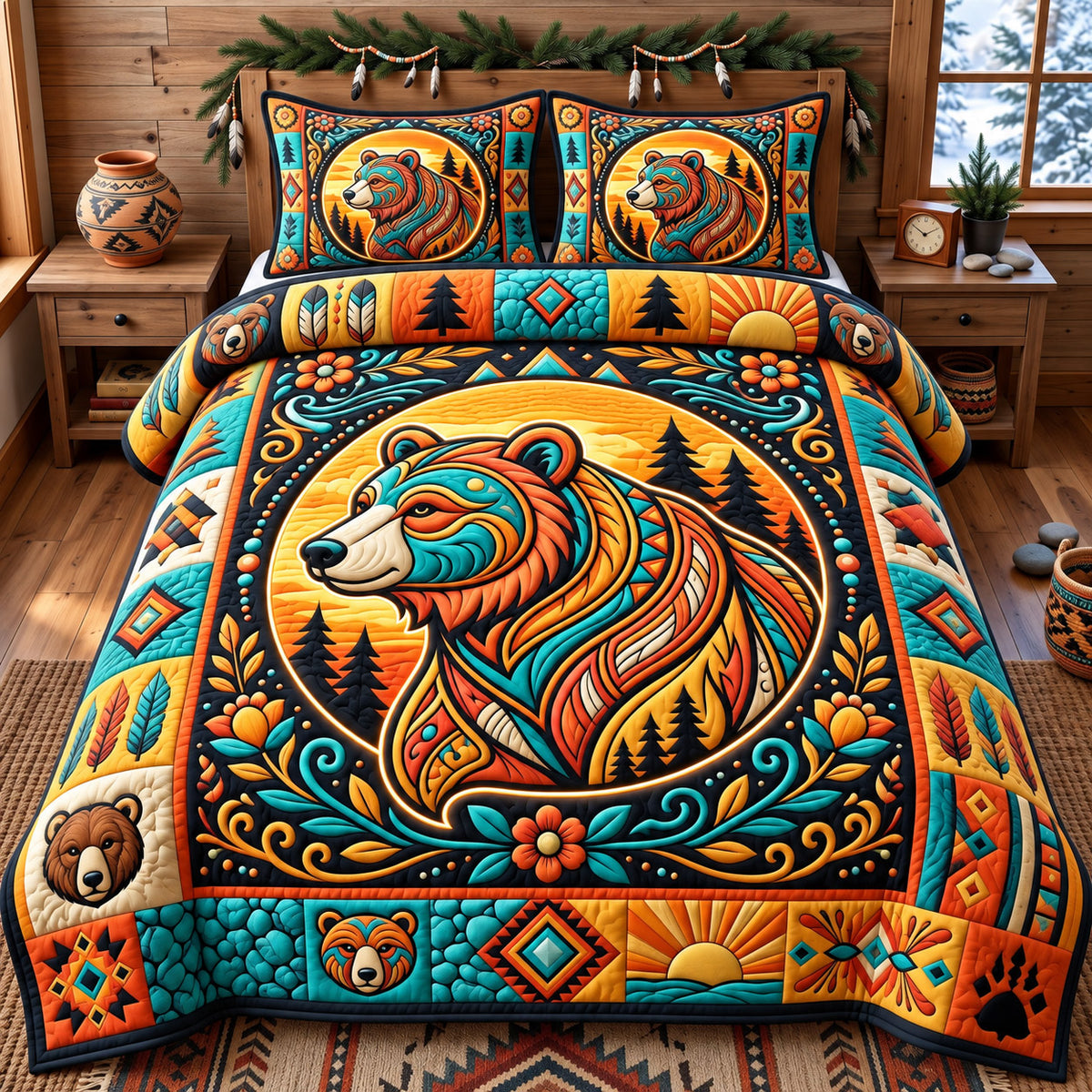 Native Bear 3-Piece Quilted Bedding Set GFTONMU3258