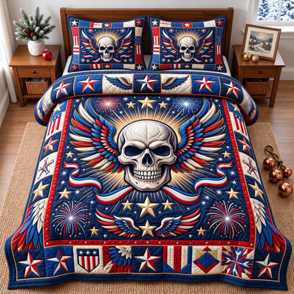 Patriotic Skull 3-Piece Quilted Bedding Set GFTONMU3275