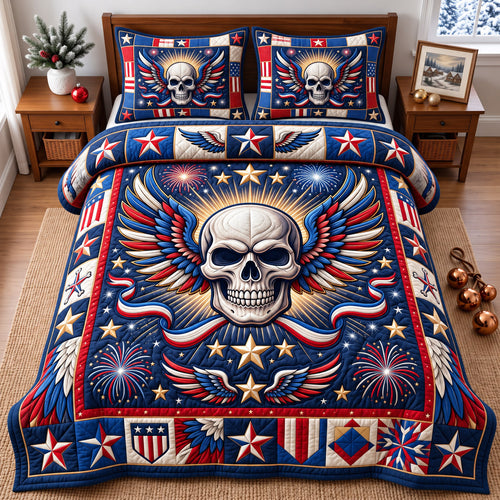 Patriotic Skull 3-Piece Quilted Bedding Set GFTONMU3275