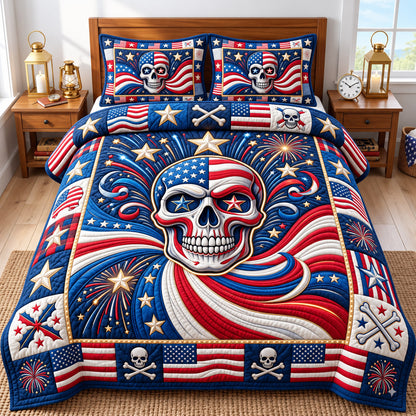 Patriotic Skull 3-Piece Quilted Bedding Set GFTONMU3276