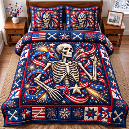 Patriotic Skull 3-Piece Quilted Bedding Set GFTONMU3278
