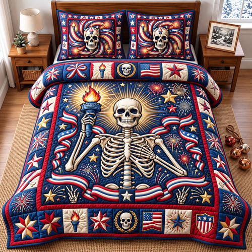 Patriotic Skull 3-Piece Quilted Bedding Set GFTONMU3279