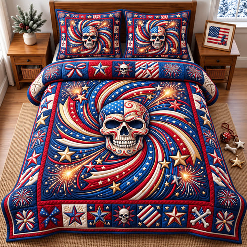 Patriotic Skull 3-Piece Quilted Bedding Set GFTONMU3280