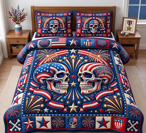 Patriotic Skull 3-Piece Quilted Bedding Set GFTONMU3281