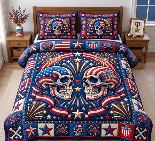 Patriotic Skull 3-Piece Quilted Bedding Set GFTONMU3281