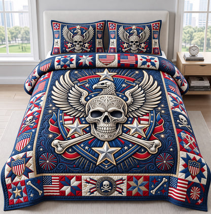 Patriotic Skull 3-Piece Quilted Bedding Set GFTONMU3282