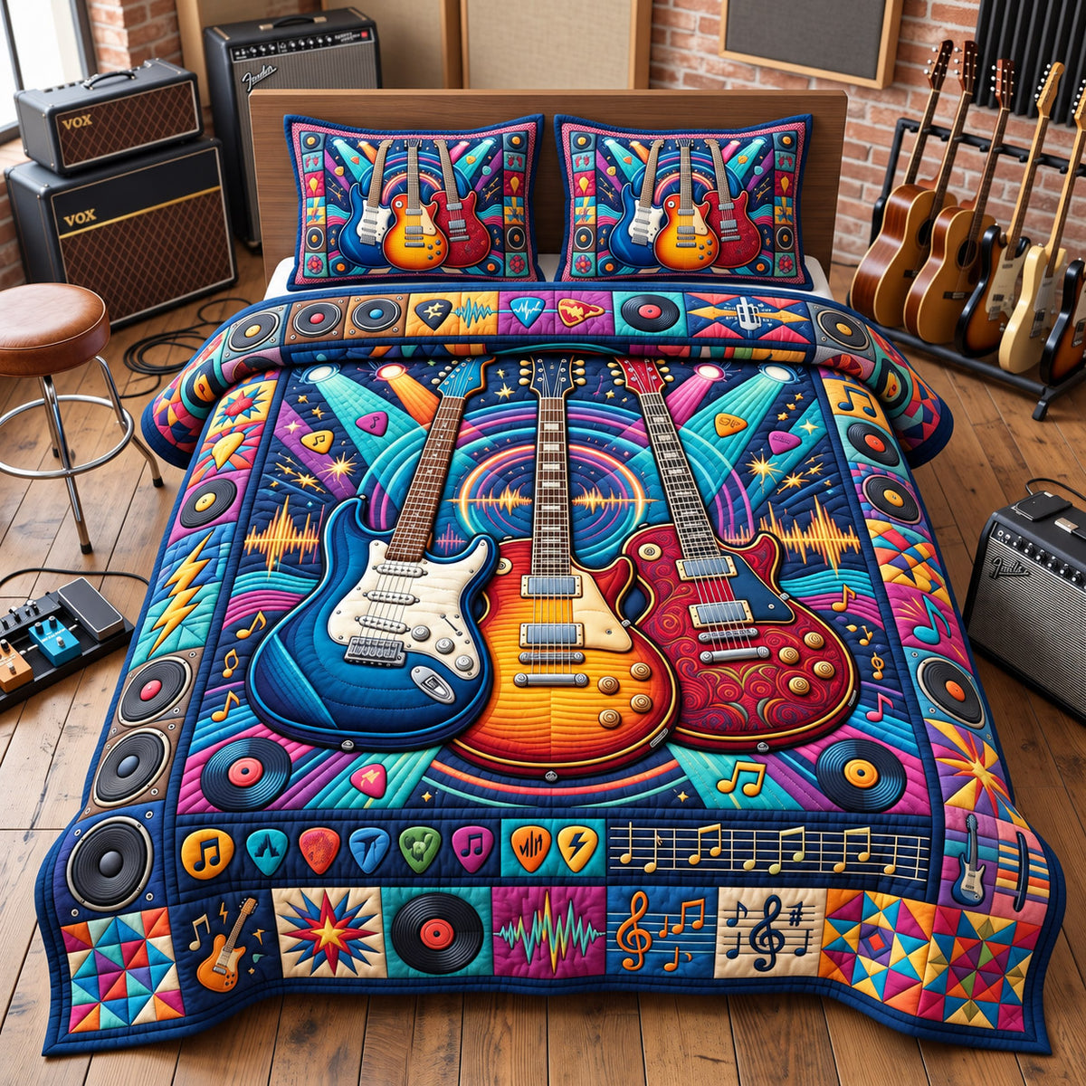 Guitar Lover 3-Piece Quilted Bedding Set GFTONMU3284